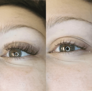 Before and After the Volume Lash Extension treatment at Flutter and Wink in Vancouver, Washington.